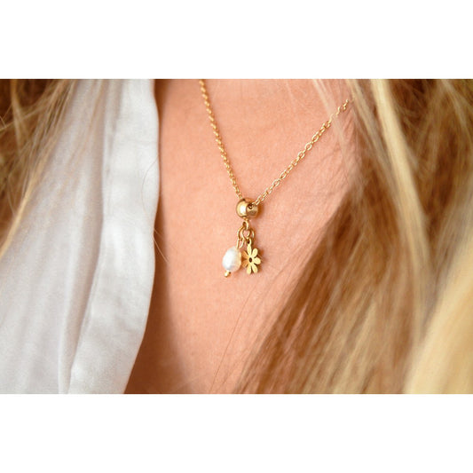 Blumen- und Perlenkette – Gold