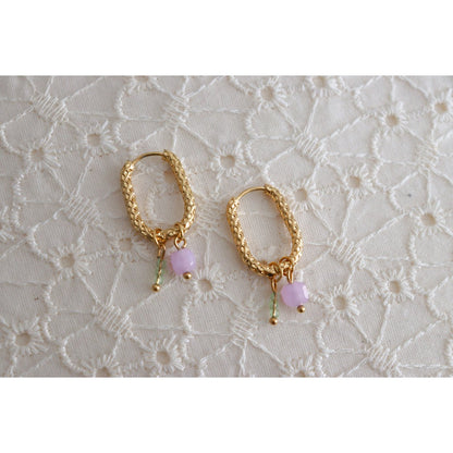 Ovale Chalcedon- und Jade-Ohrringe – Gold