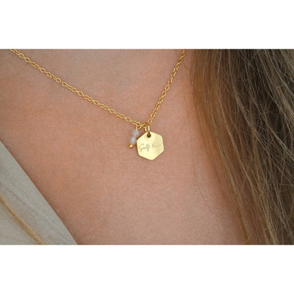 Halskette mit Selbstliebe und Rosenquarz – Gold