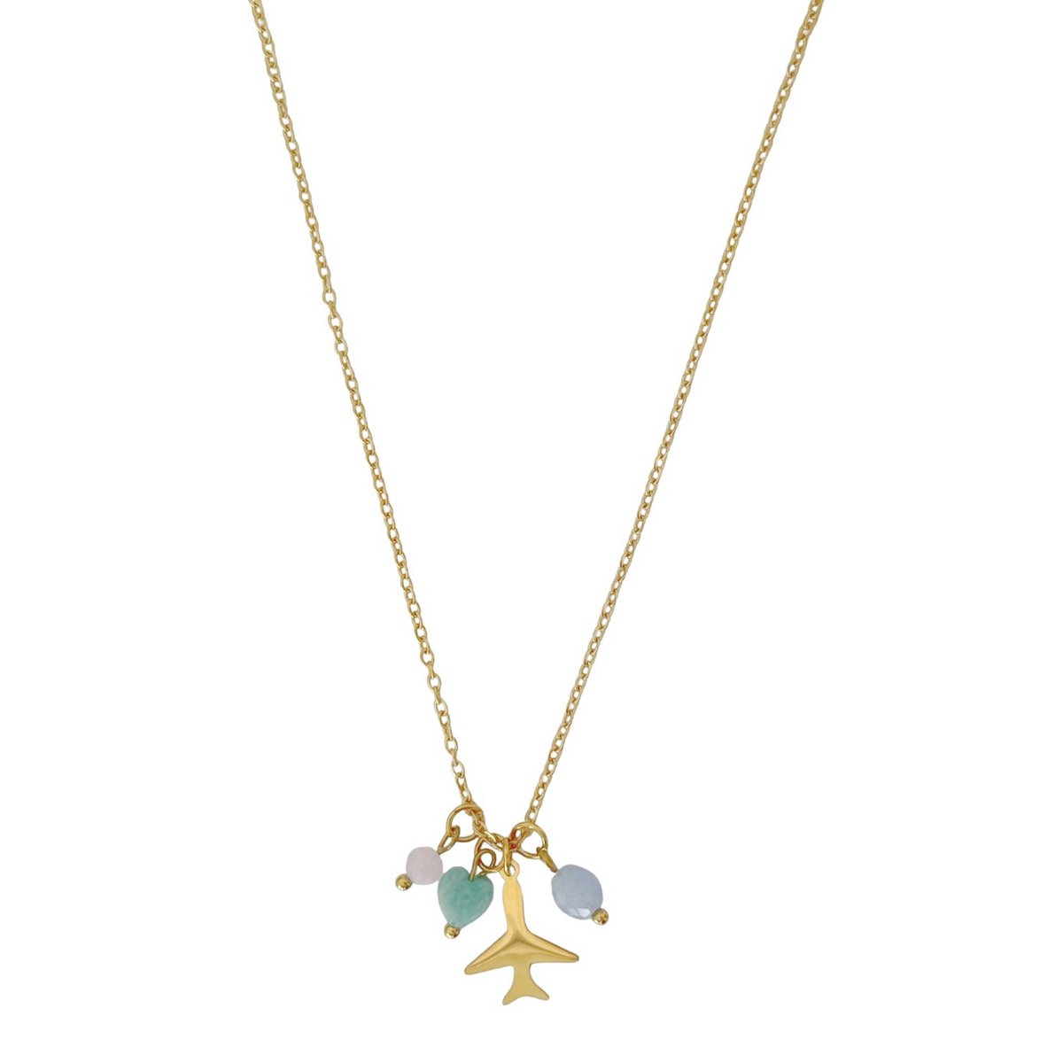 Flugzeug-Halskette Rosenquarz, Amazonit und Aquamarin – Gold