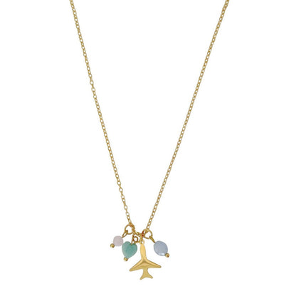 Flugzeug-Halskette Rosenquarz, Amazonit und Aquamarin – Gold