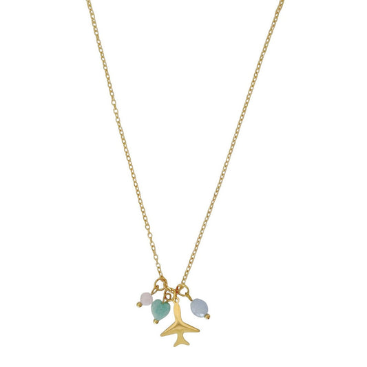 Flugzeug-Halskette Rosenquarz, Amazonit und Aquamarin – Gold