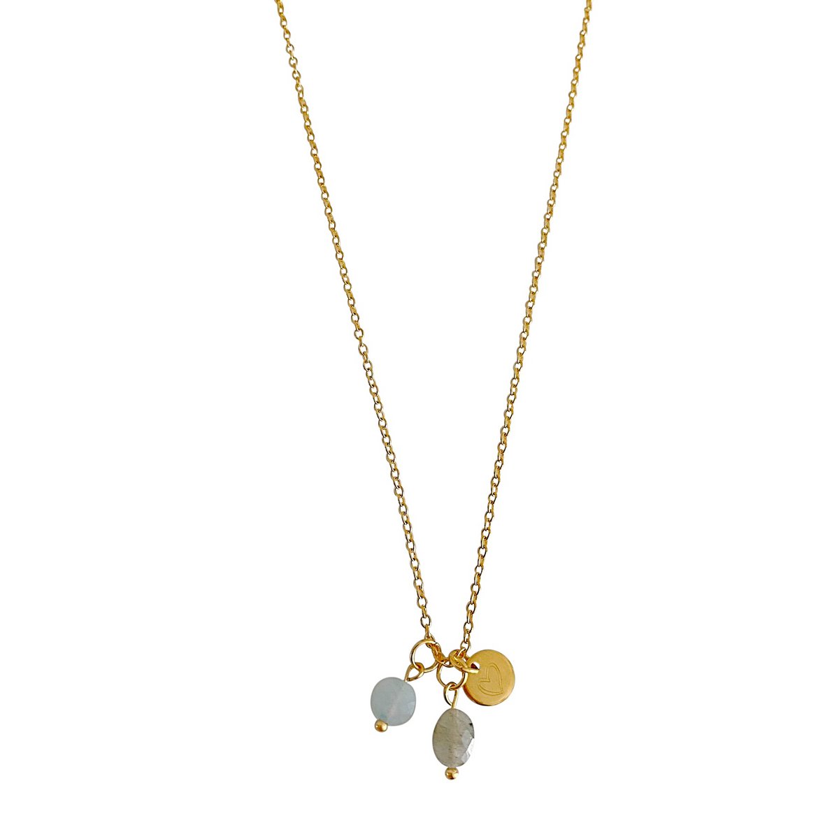 Halskette mit Aquamarin, Labradorit und Herz – Gold