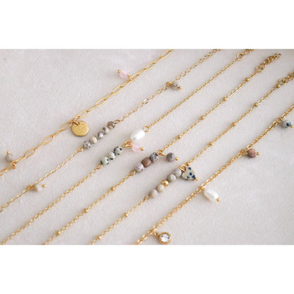 Armband aus Jaspis, Perlen und Rosenquarz – Gold