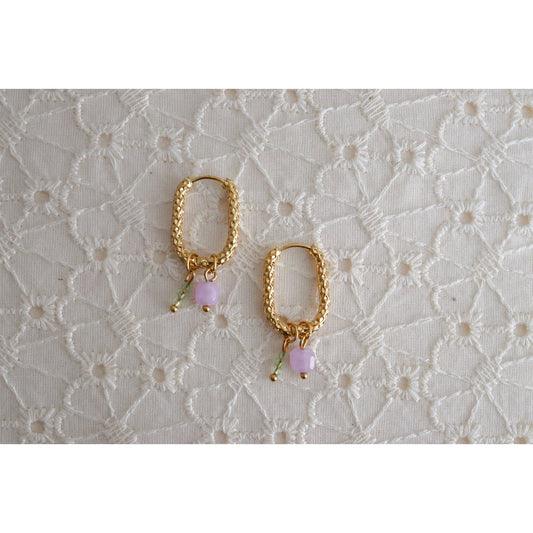 Ovale Chalcedon- und Jade-Ohrringe – Gold