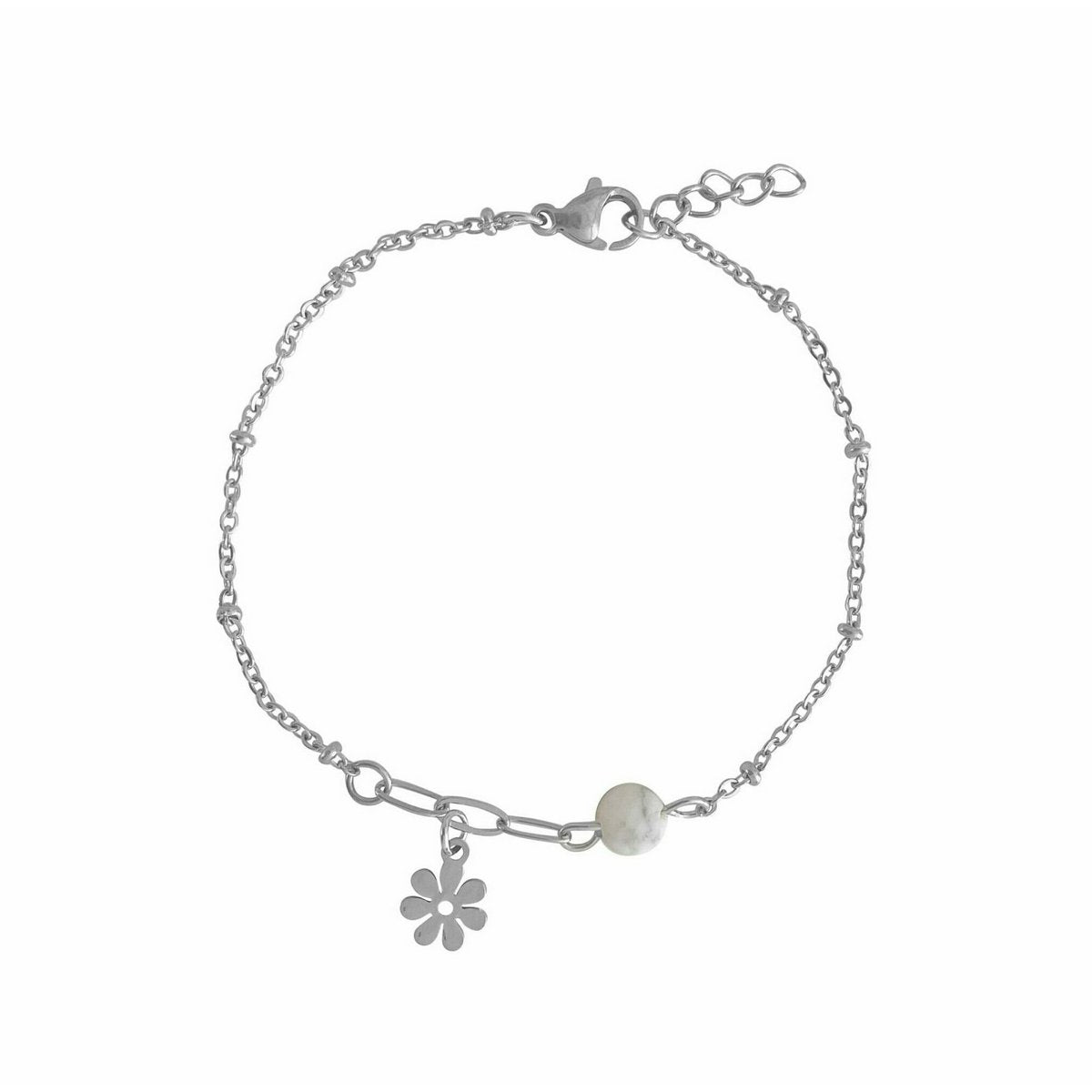 Armband Howlith & Blumenanhänger – Silber