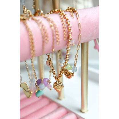 Muschelarmband Aquamarin und Perle – Gold