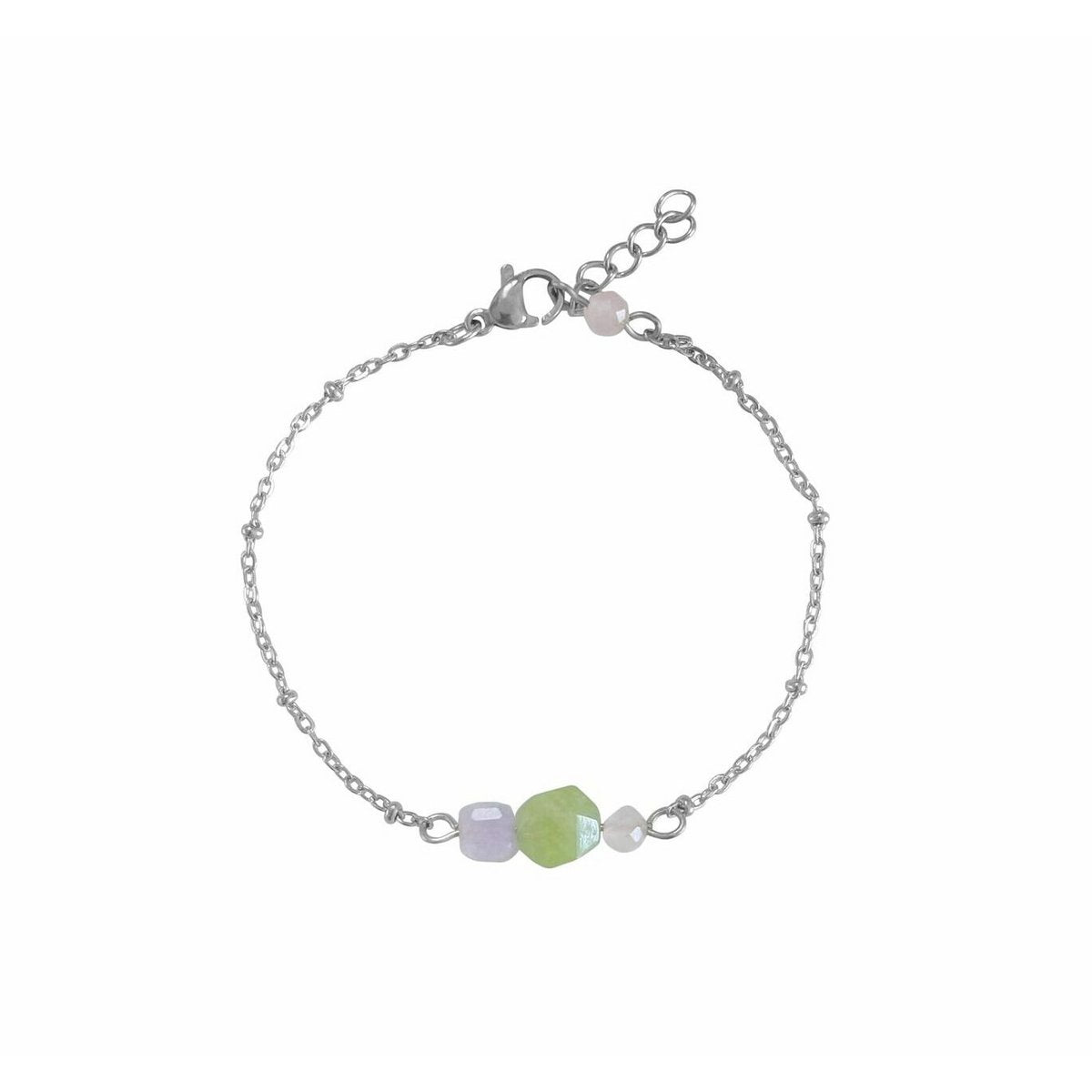 Peridot-, Chalcedon- und Rosenquarz-Armband – Silber