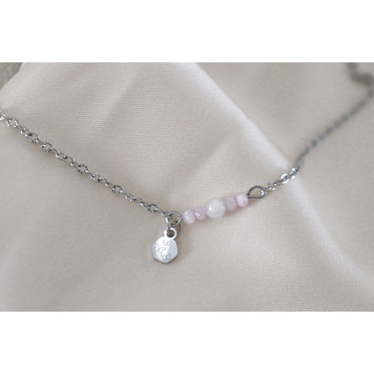 Armband aus Kunzit, Mondstein und Schmetterlingen – Silber