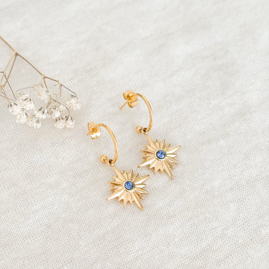 Ohrringe Zirkonia Blau – Gold