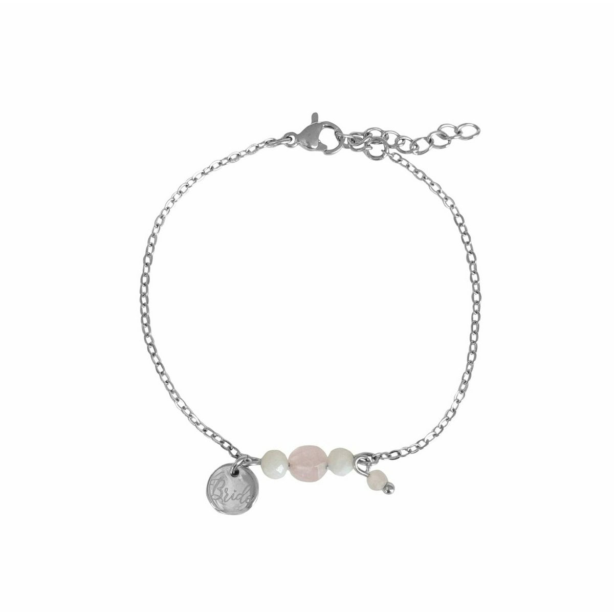Brautarmband Rosenquarz und Mondstein - Silber