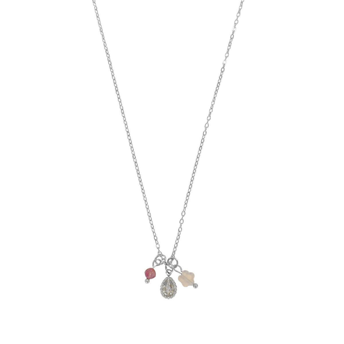 Halskette aus Rosenquarz und Lepidolit – Silber