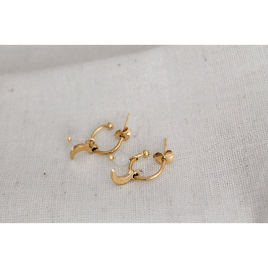 Ohrringe Mond und Mondstein - Gold