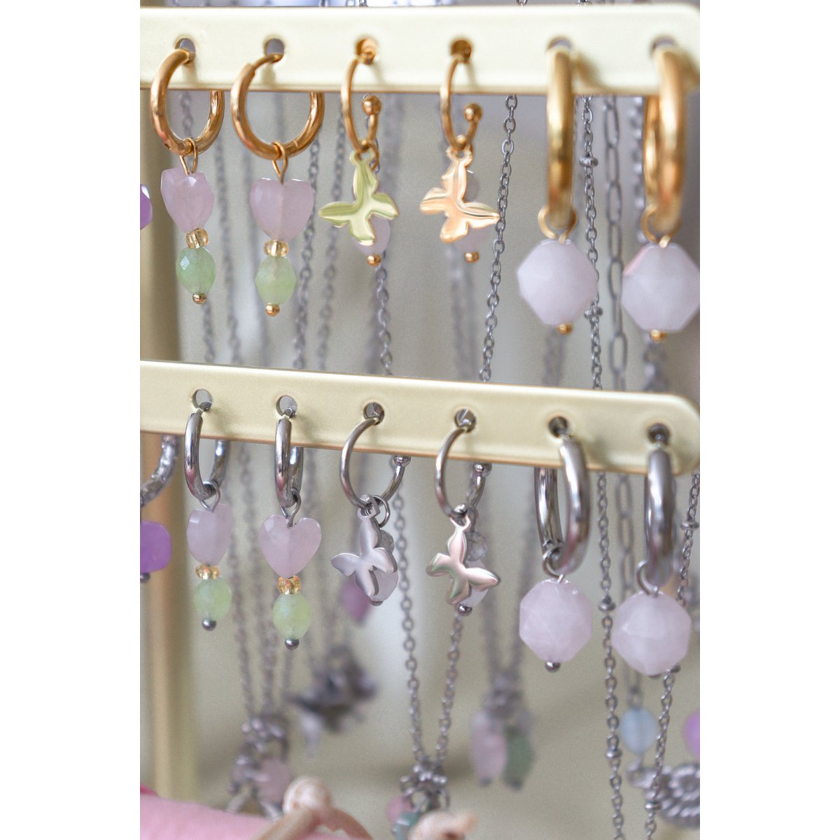 Statement-Ohrringe mit Rosenquarz – Silber