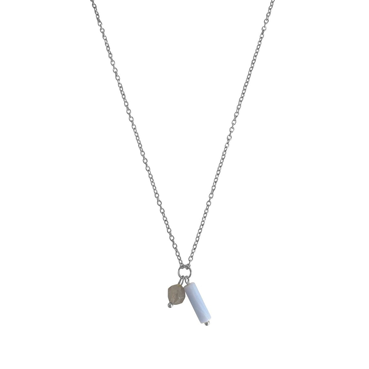 Aquamarin- und Achat-Halskette – Silber