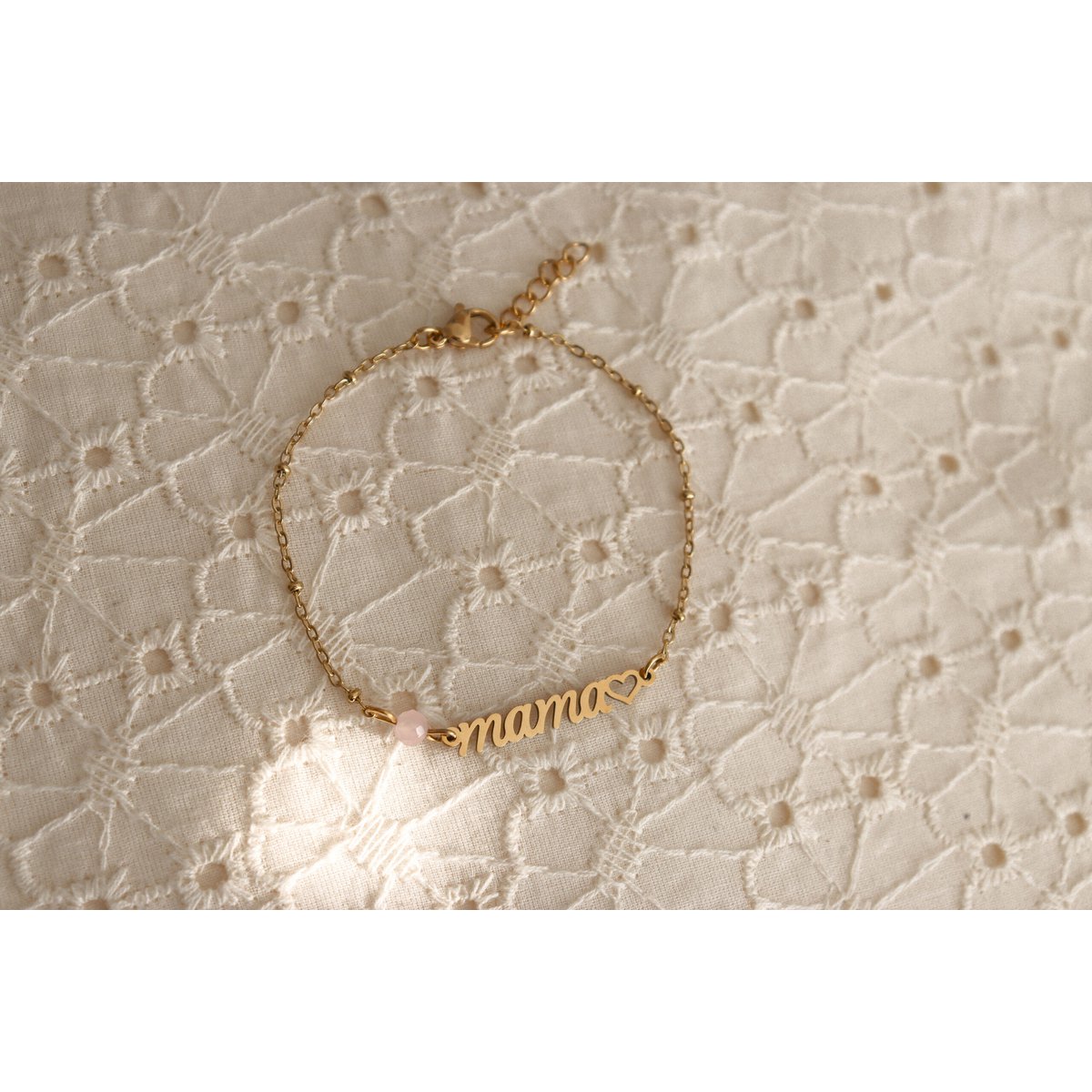 Mama & Rosenquarz-Armband – Gold