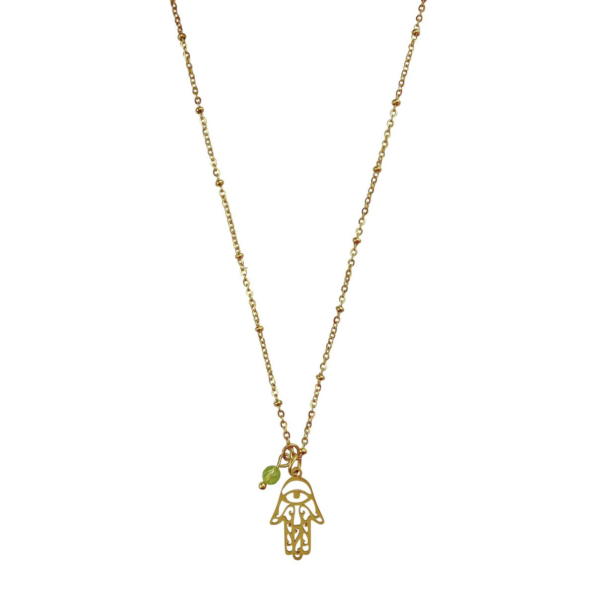 Halskette Hamsa Hand & Peridot - Gold