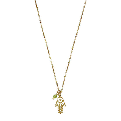 Halskette Hamsa Hand & Peridot - Gold