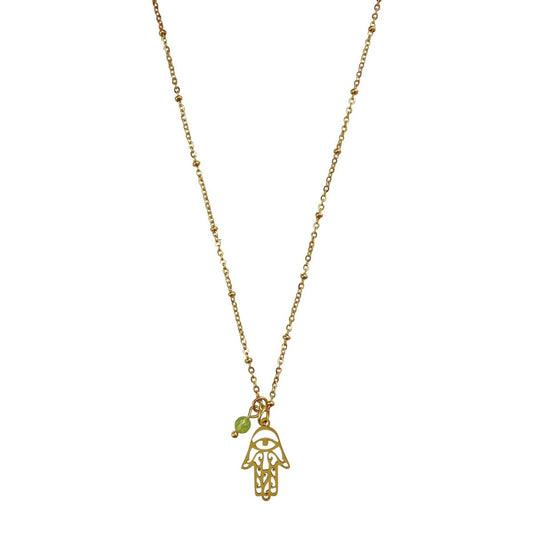Halskette Hamsa Hand & Peridot - Gold