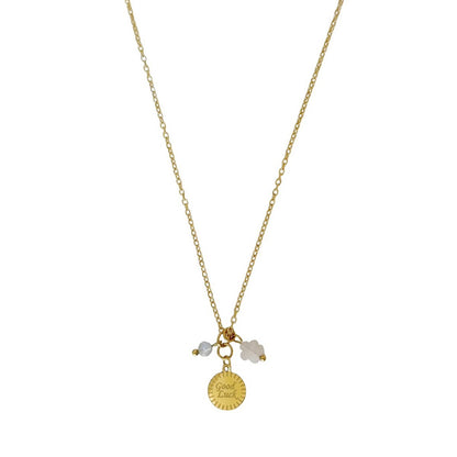 Viel Glück Halskette mit Rosenquarz-Blume und Labradorit – Gold
