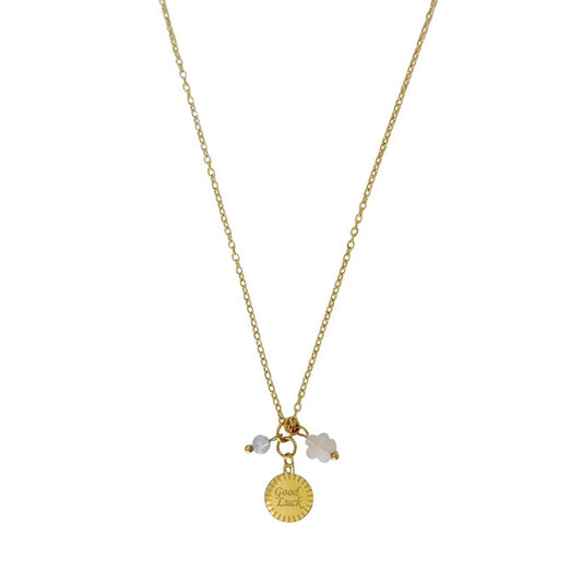 Viel Glück Halskette mit Rosenquarz-Blume und Labradorit – Gold