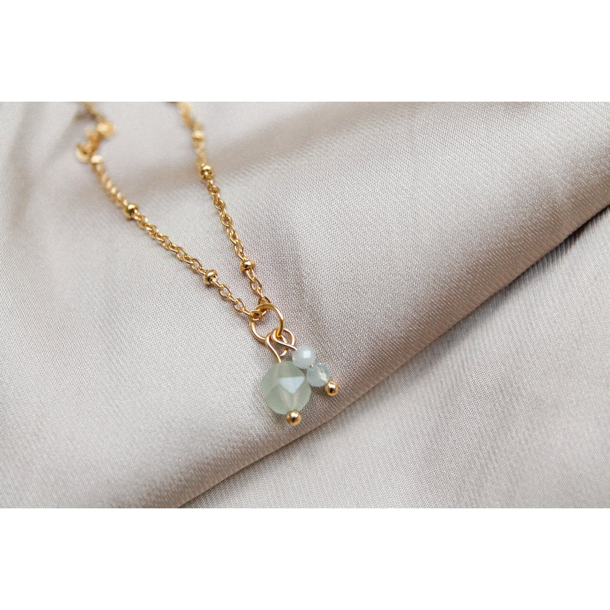 Halskette Aquamarin & Aventurin - Gold