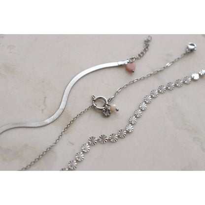 Schlangenkettenarmband & rosafarbener Opal – Silber