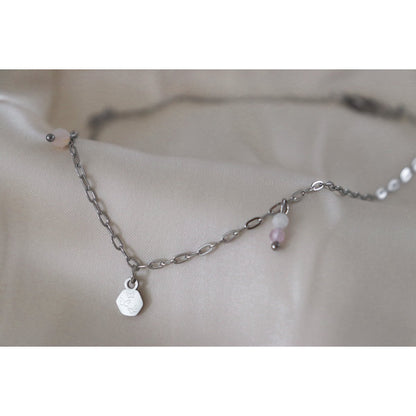 Halskette mit rosafarbenem Opal, Kunzit und Schmetterlingen – Silber
