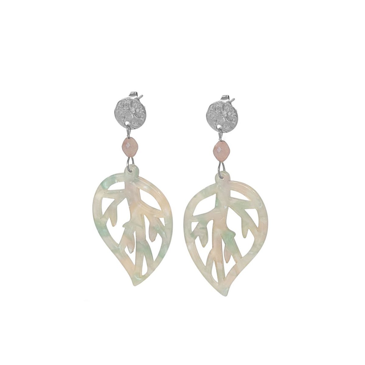 Kunzit-Blatt-Statement-Ohrringe – Silber