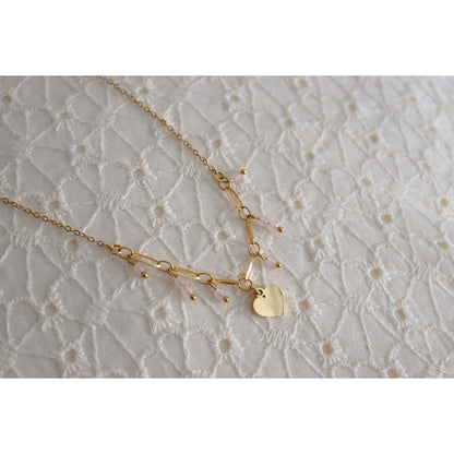 Halskette mit Herz- und Rosenquarz-Anhänger – Gold