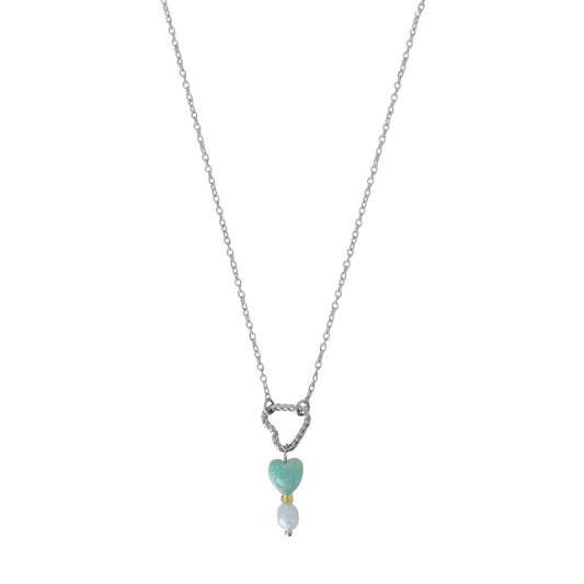 Halskette Gedrehtes Herz, Amazonit und Aquamarin – Silber