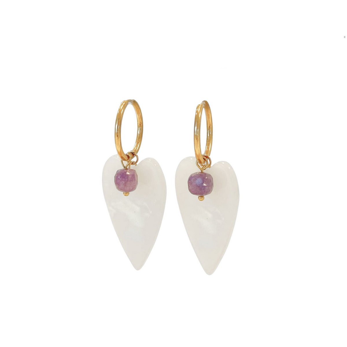 Amethyst-Perlmutt-Herz-Ohrringe – Gold