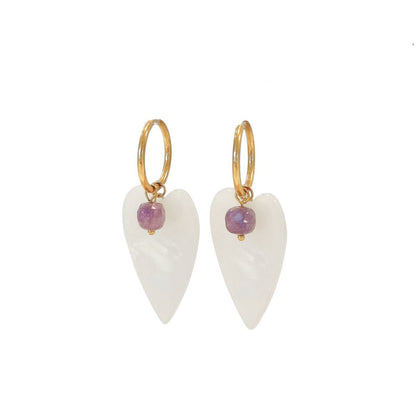 Amethyst-Perlmutt-Herz-Ohrringe – Gold