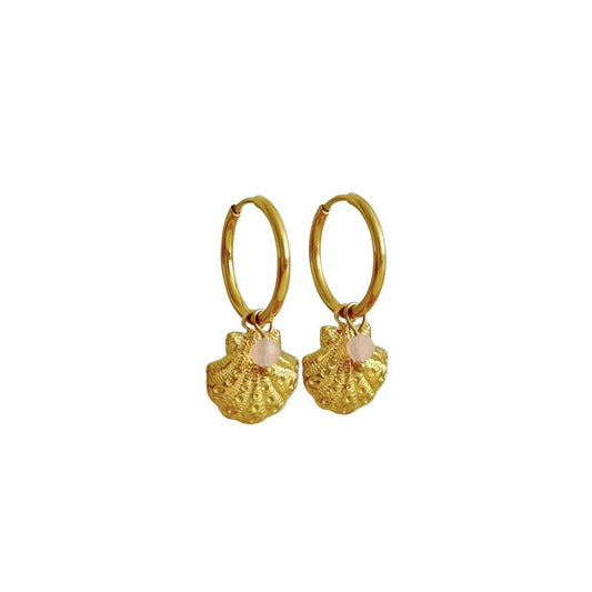 Muschel- und Rosenquarz-Ohrringe – Gold