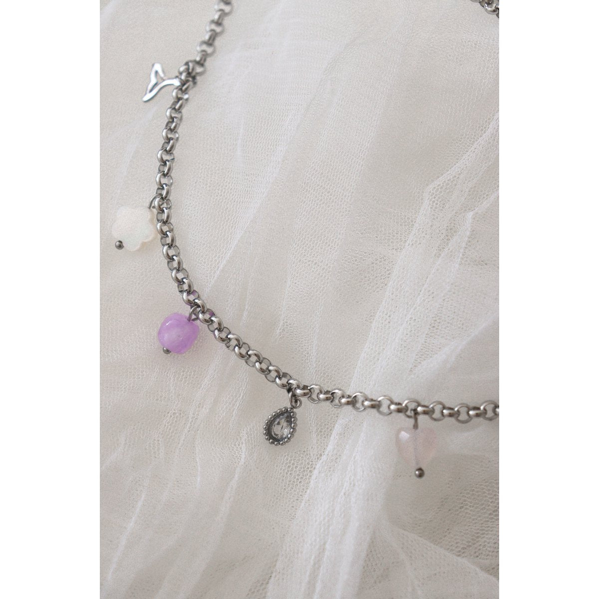 Charm-Halskette Meerjungfrauenschwanz, Muschel und Edelsteine – Silber