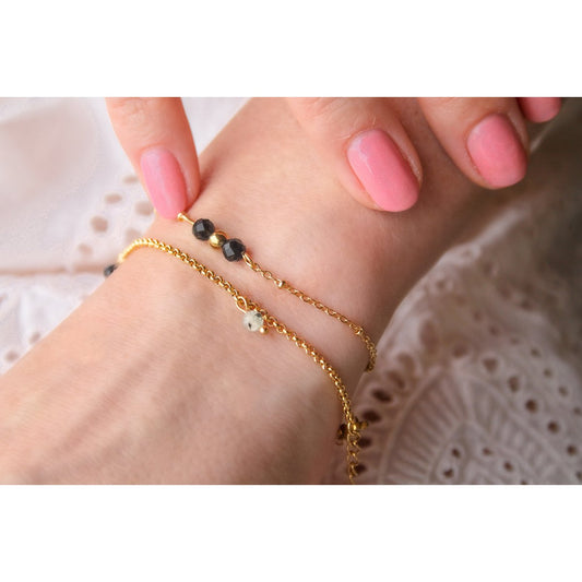 Armband Kunzit, Turmalin & Prehnit - Gold