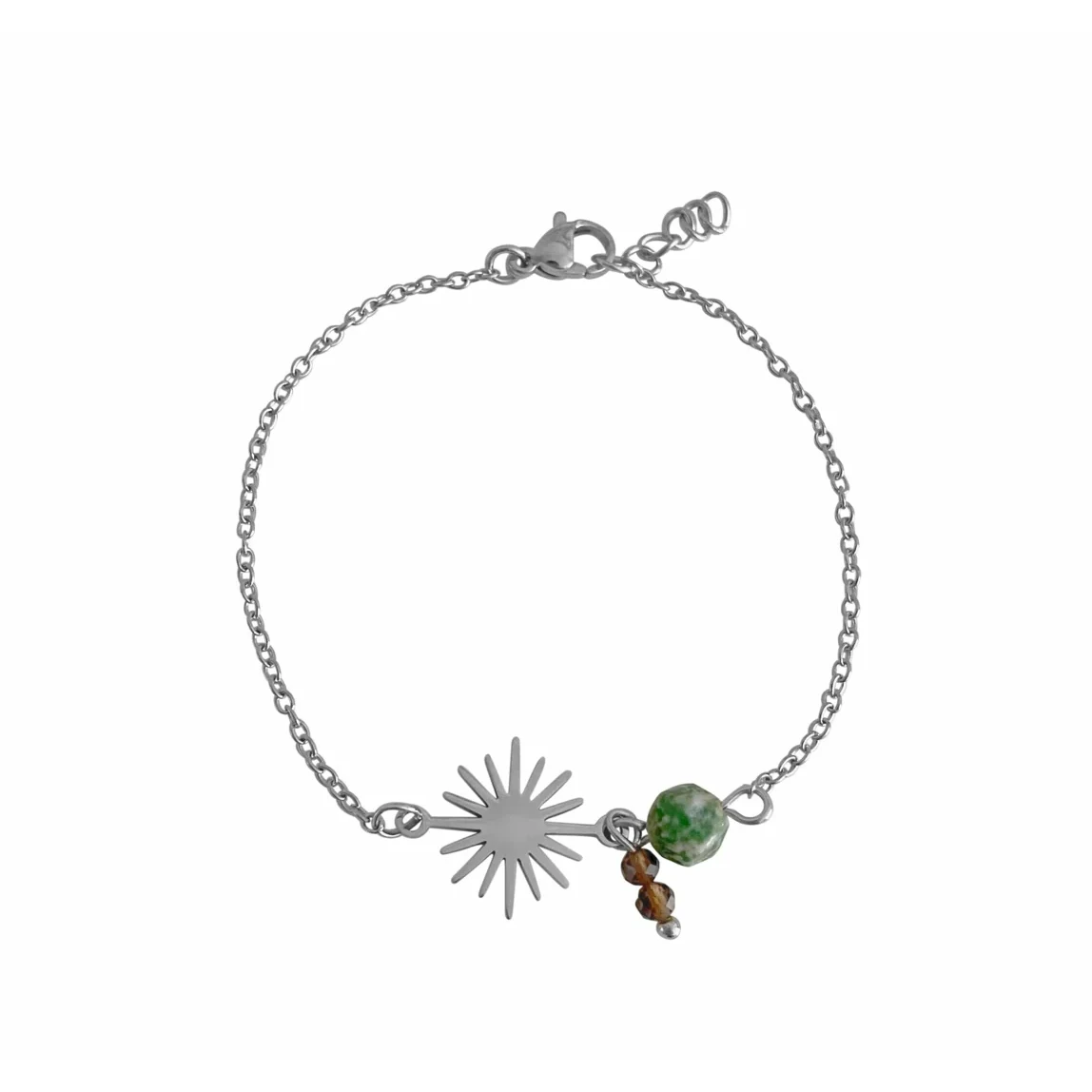 Armband aus Rauchquarz und grünem Punktjaspis – Silber