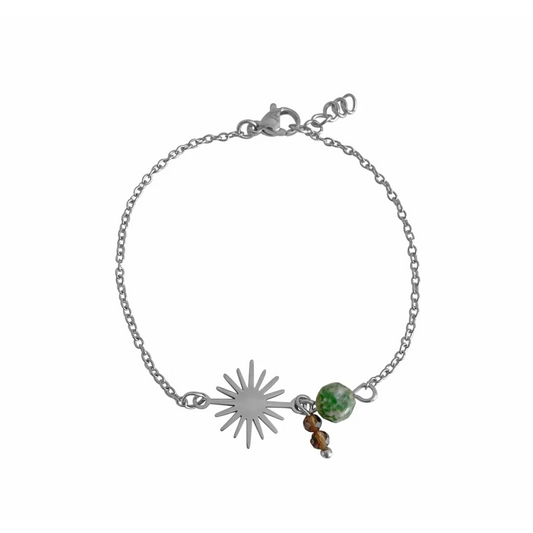Armband aus Rauchquarz und grünem Punktjaspis – Silber