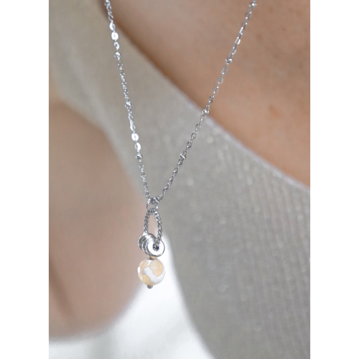 Dzi-Achat-Halskette – Silber