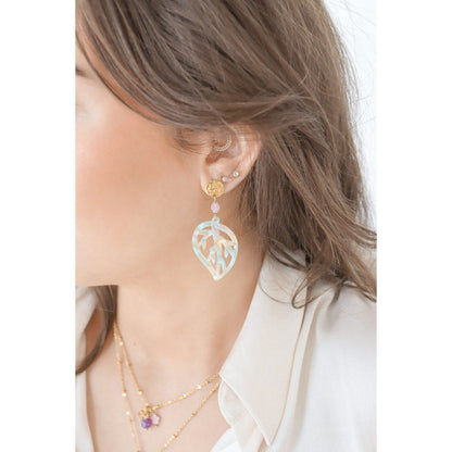 Kunzit-Blatt-Statement-Ohrringe – Gold