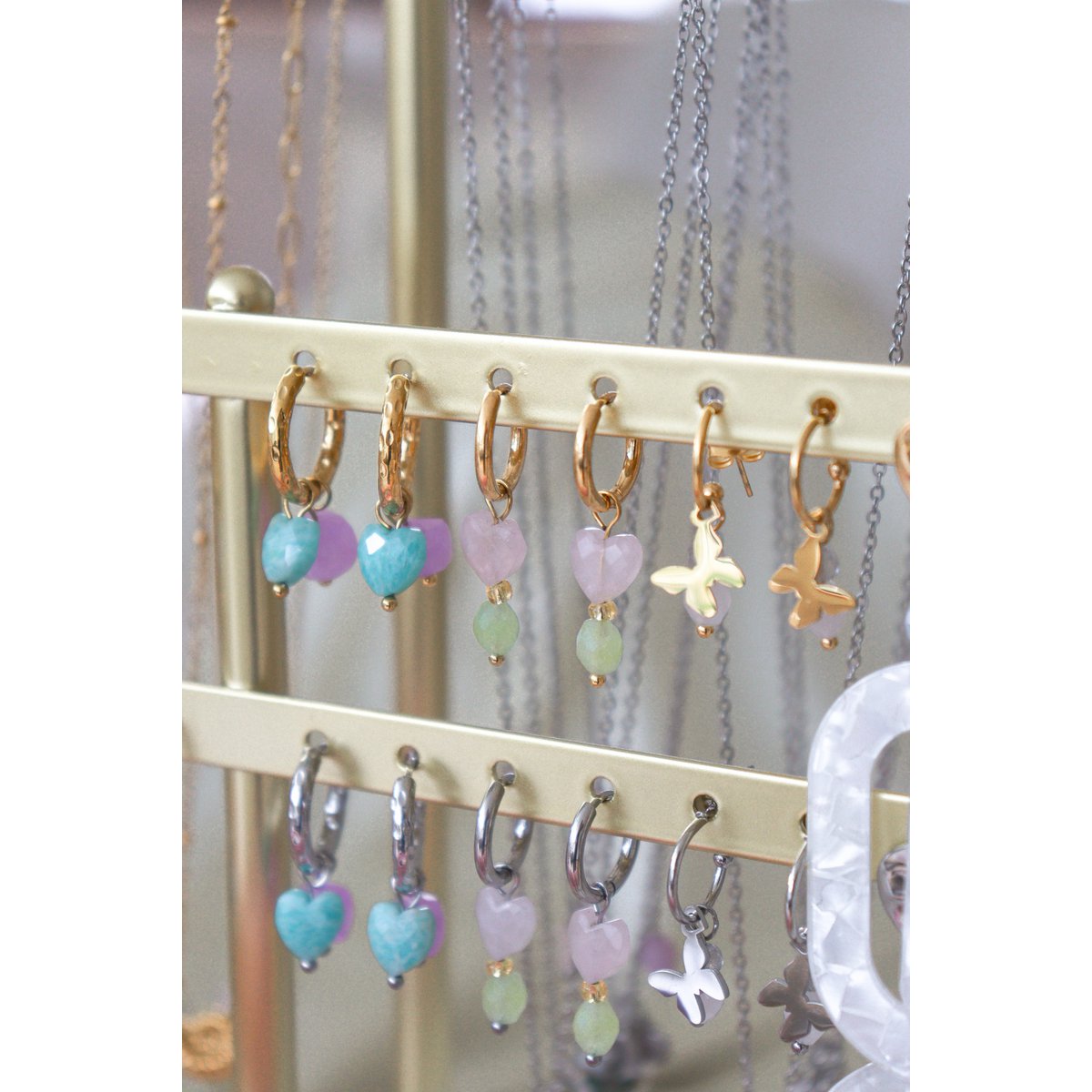 Ohrringe Rosenquarz Herz & Peridot – Gold