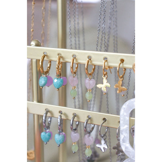 Ohrringe Rosenquarz Herz & Peridot – Gold