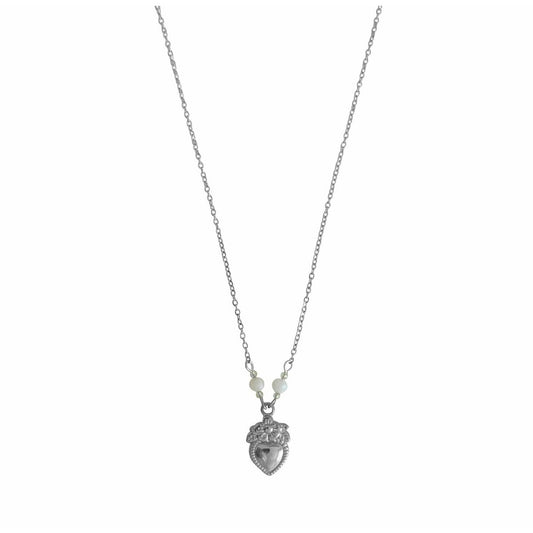 Vintage Herz- und Mondstein-Halskette – Silber