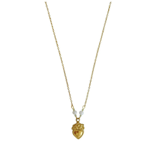 Vintage Herz- und Mondstein-Halskette – Gold