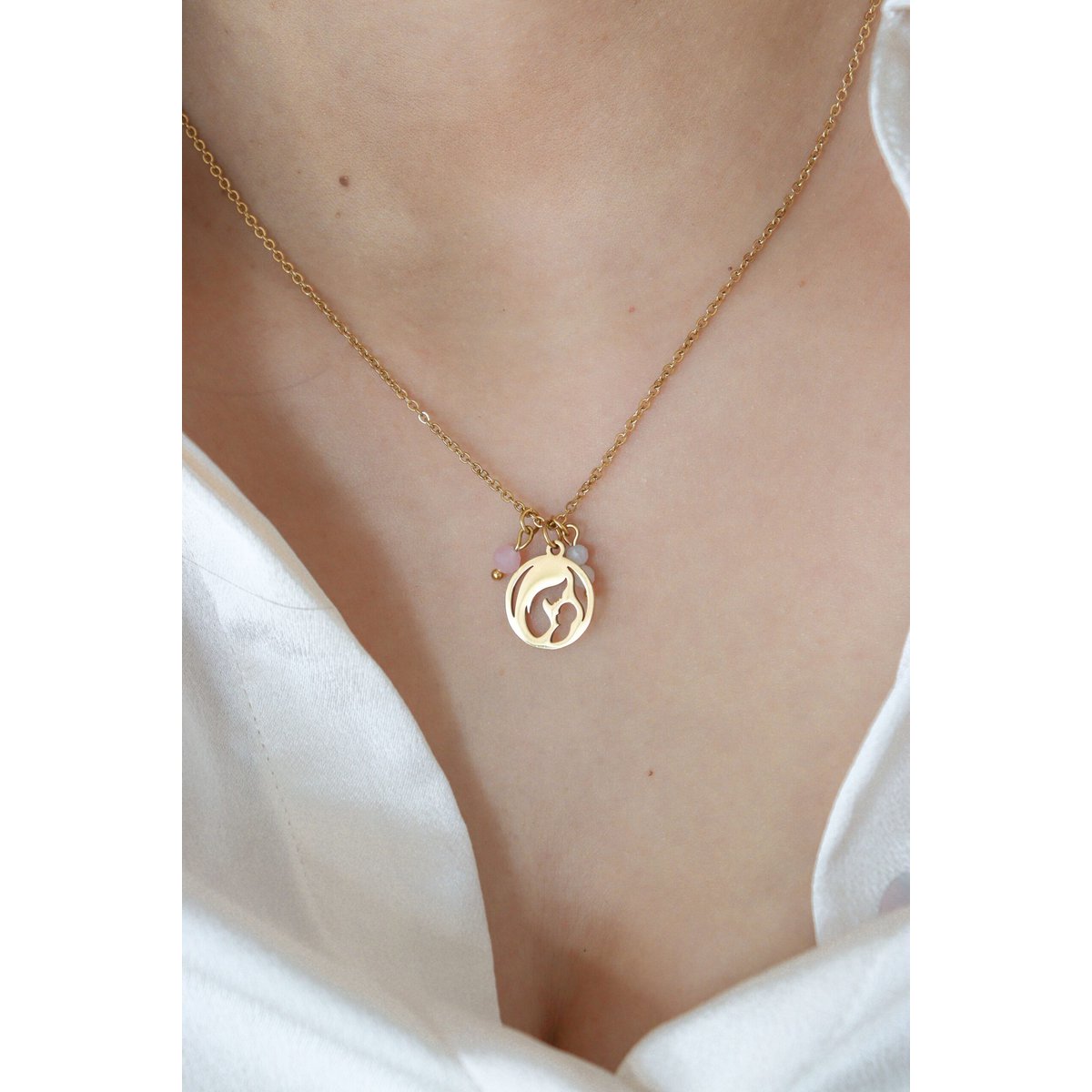 Mutter & Baby Mondstein-Rosenquarz-Halskette – Gold