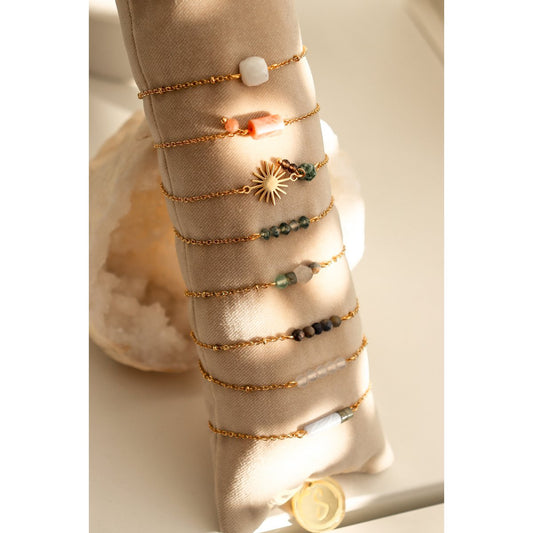 Armband aus Rauchquarz und grünem Punktjaspis – Gold