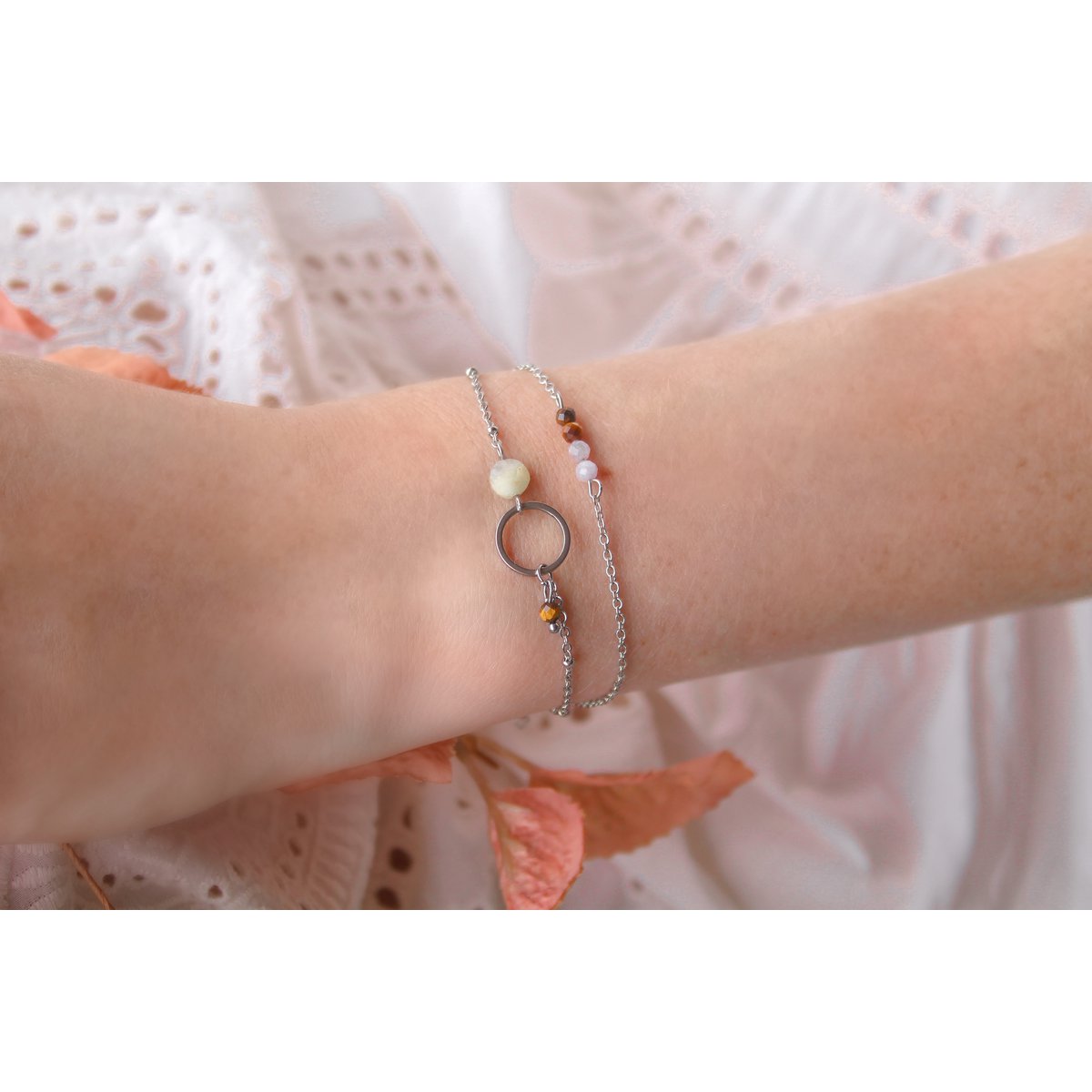 Armband Tigerauge & Kunzit - Silber