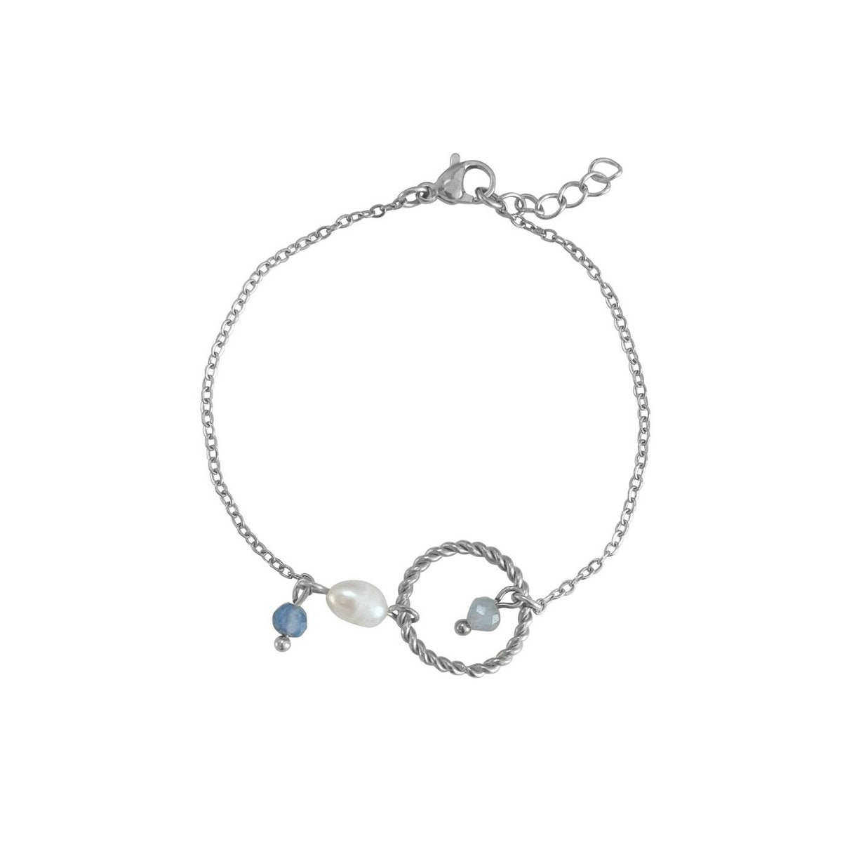 Aquamarin-, Saphir- und Perlenarmband – Silber