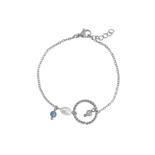 Aquamarin-, Saphir- und Perlenarmband – Silber