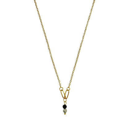 Halskette Prehnit & Obsidian - Gold